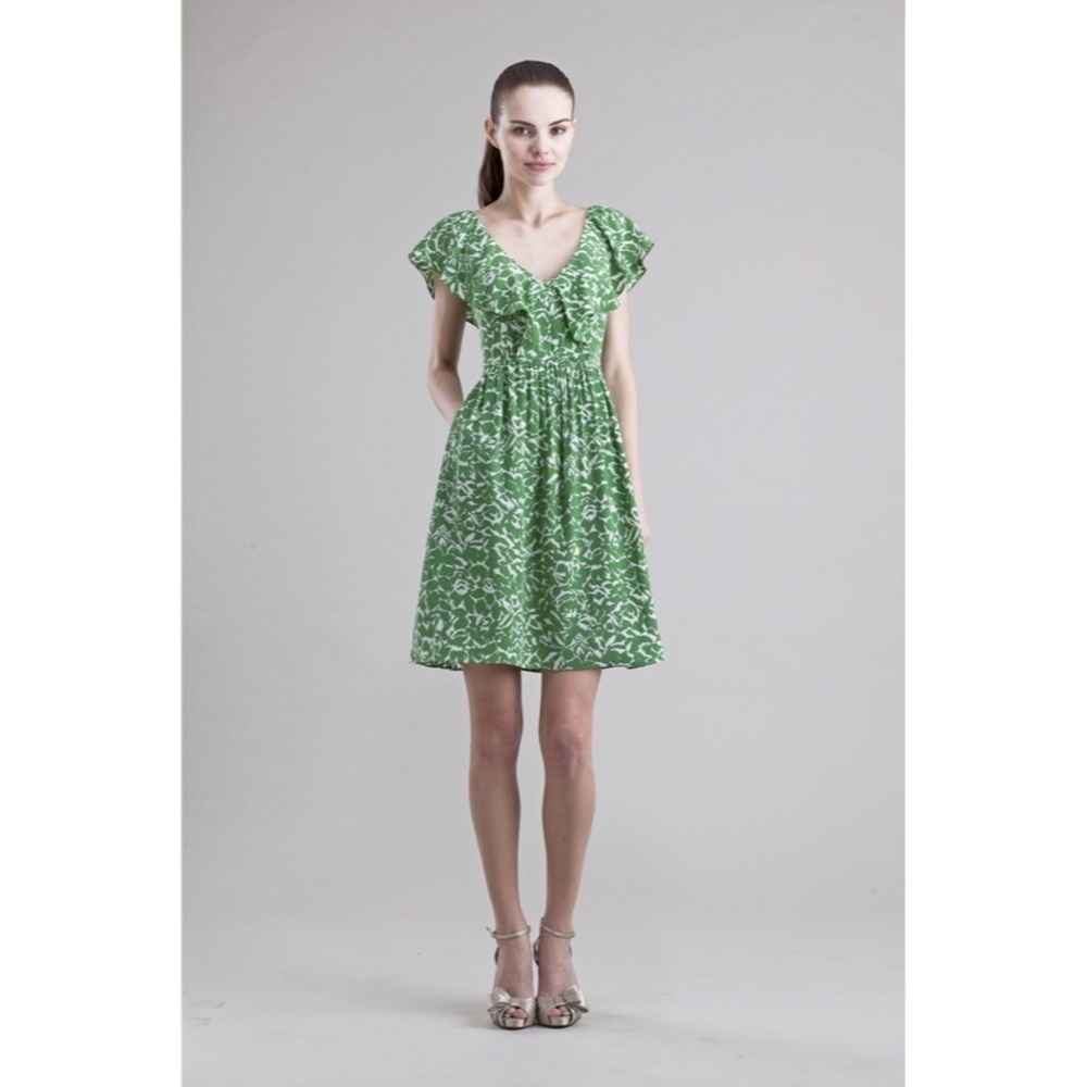 JENNY YOO green floral print silk dress